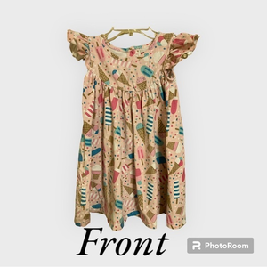 Little Girl's Ice Cream Shop Cotton Sundress with ruffle short sleeves. Size 4/5
